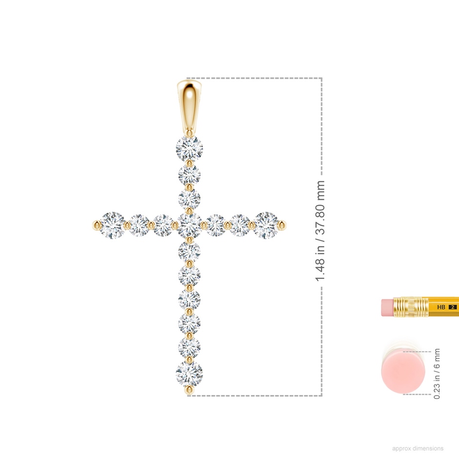 2.8mm FGVS Lab-Grown Floating Round Diamond Dotted Cross Pendant in Yellow Gold ruler