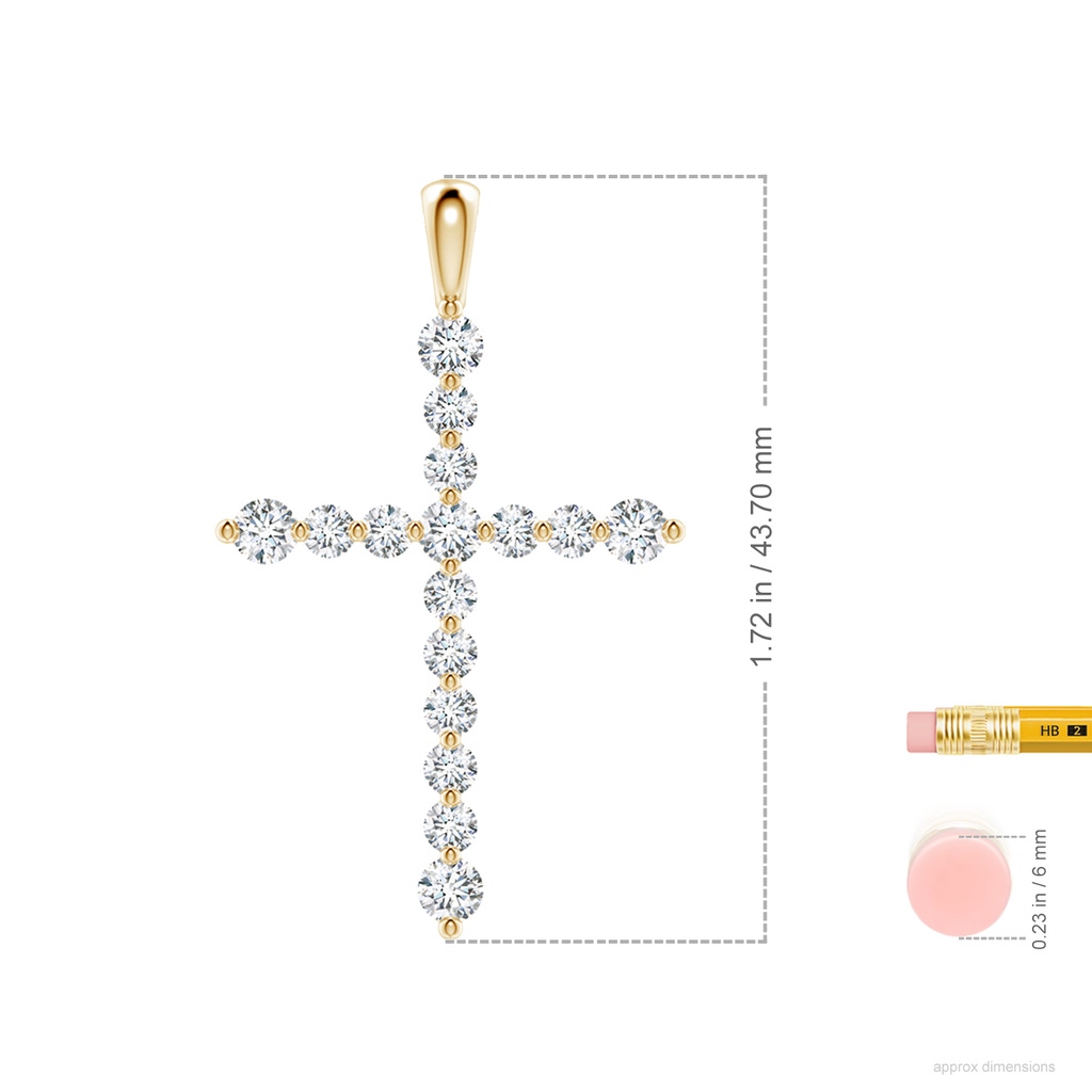 3.3mm FGVS Lab-Grown Floating Round Diamond Dotted Cross Pendant in Yellow Gold ruler