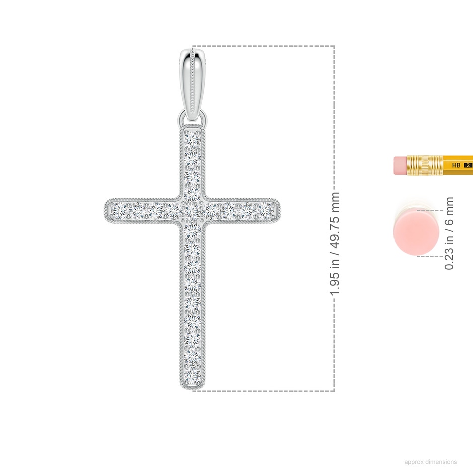 2.5mm FGVS Lab-Grown Milgrain-Edged Diamond Latin Cross Pendant in White Gold ruler