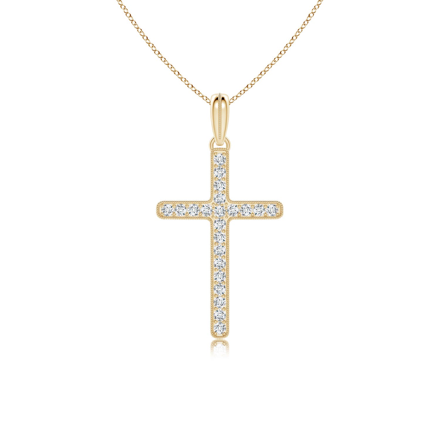 2.5mm FGVS Lab-Grown Milgrain-Edged Diamond Latin Cross Pendant in Yellow Gold