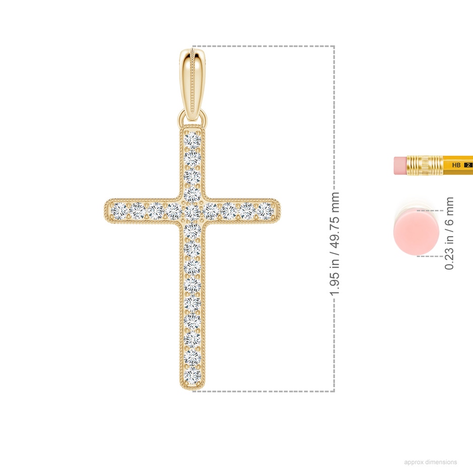 2.5mm FGVS Lab-Grown Milgrain-Edged Diamond Latin Cross Pendant in Yellow Gold ruler