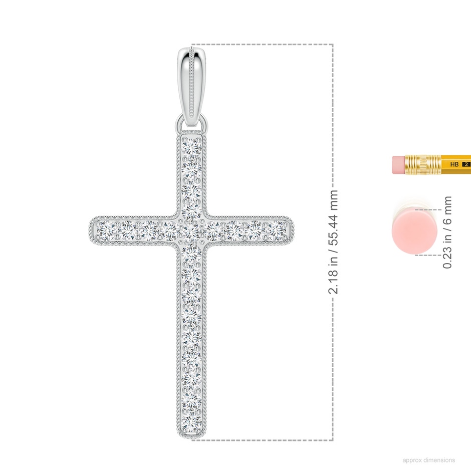 2.8mm FGVS Lab-Grown Milgrain-Edged Diamond Latin Cross Pendant in 18K White Gold ruler
