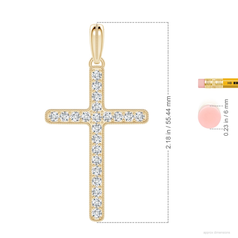 2.8mm FGVS Lab-Grown Milgrain-Edged Diamond Latin Cross Pendant in Yellow Gold ruler