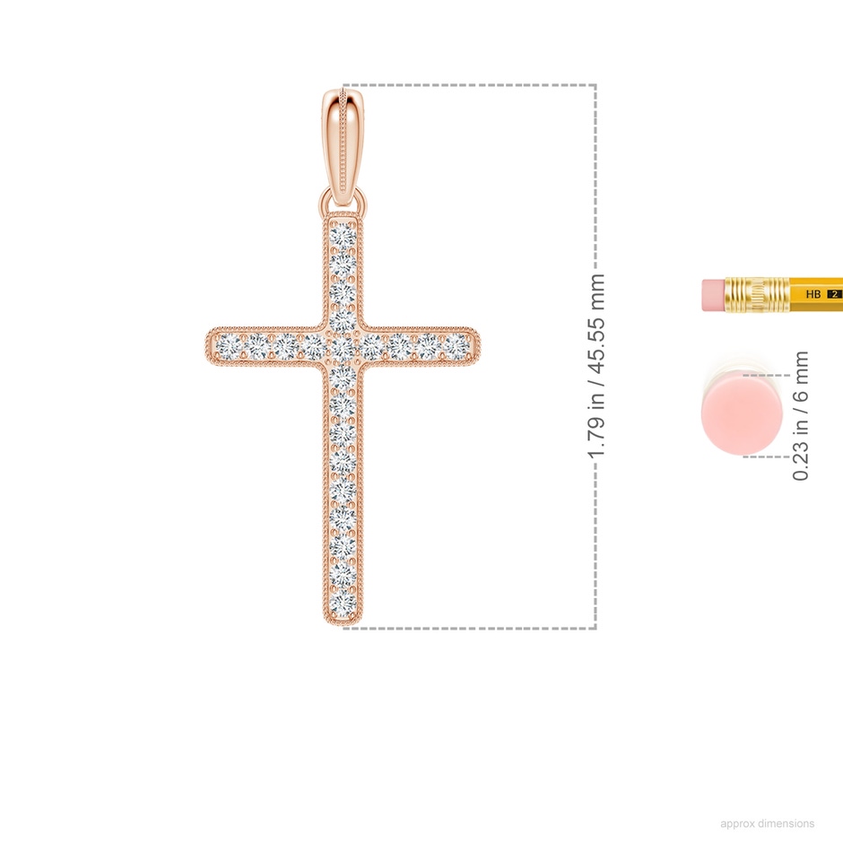 2mm FGVS Lab-Grown Milgrain-Edged Diamond Latin Cross Pendant in Rose Gold ruler