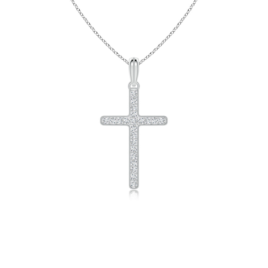 2mm FGVS Lab-Grown Milgrain-Edged Diamond Latin Cross Pendant in White Gold