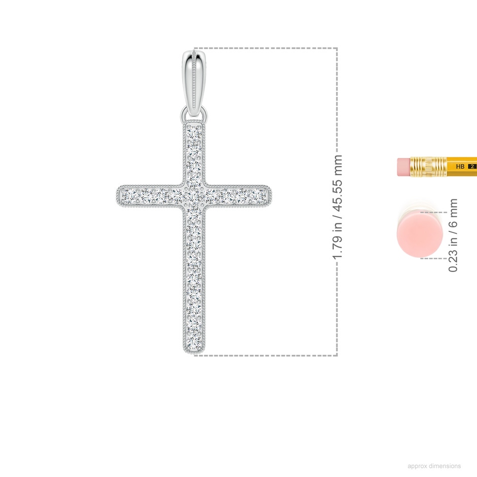 2mm FGVS Lab-Grown Milgrain-Edged Diamond Latin Cross Pendant in White Gold ruler