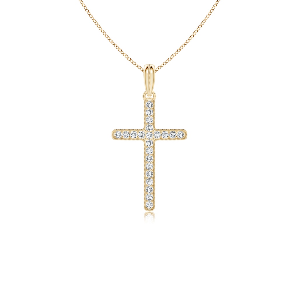 2mm FGVS Lab-Grown Milgrain-Edged Diamond Latin Cross Pendant in Yellow Gold