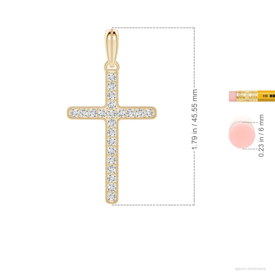 2mm FGVS Lab-Grown Milgrain-Edged Diamond Latin Cross Pendant in Yellow Gold ruler