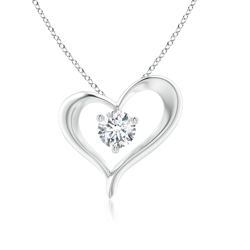 6.4mm FGVS Lab-Grown Solitaire Diamond Ribbon Heart Pendant in 18K White Gold