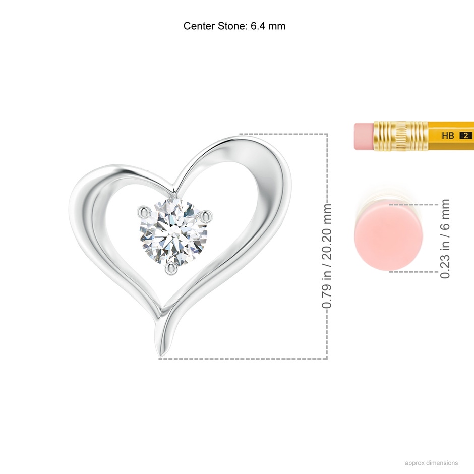 6.4mm FGVS Lab-Grown Solitaire Diamond Ribbon Heart Pendant in 18K White Gold ruler