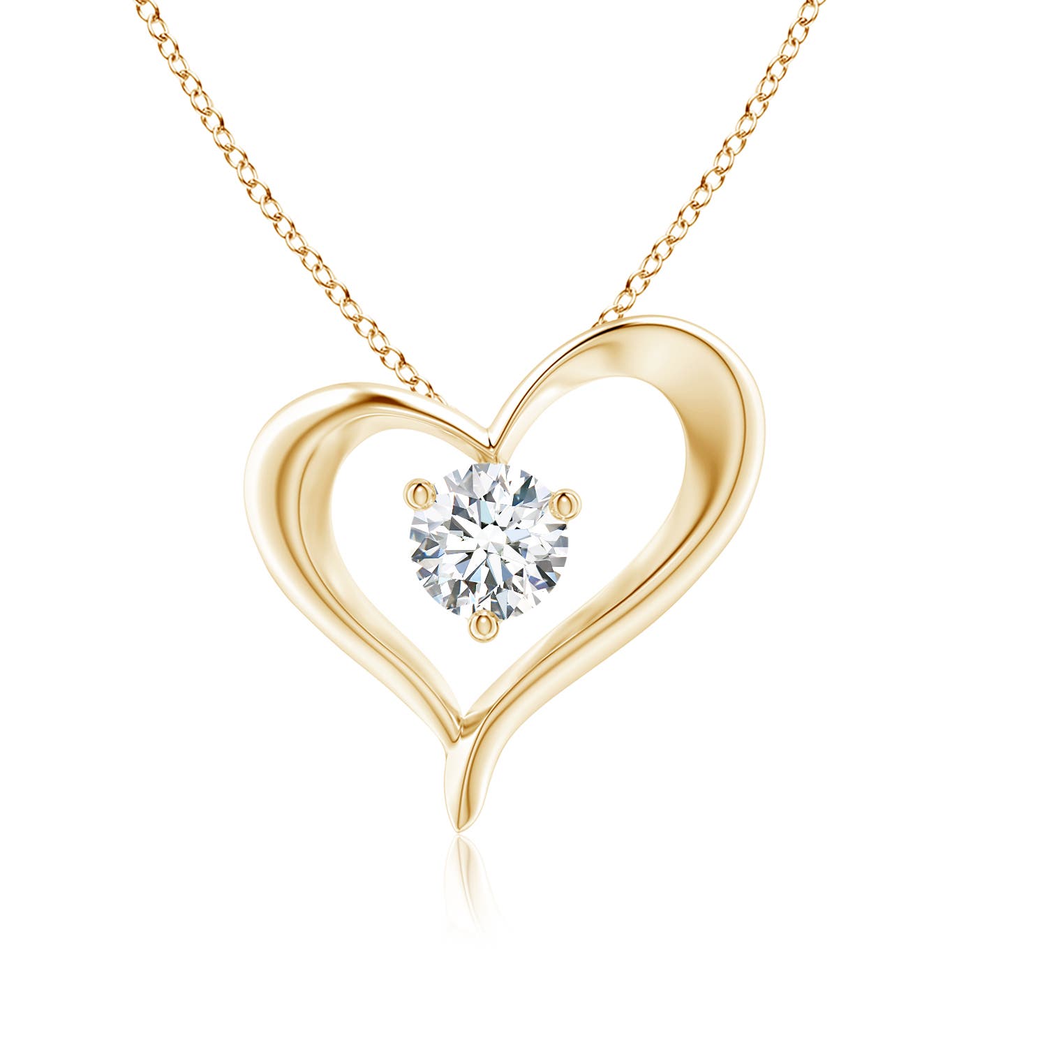 6.4mm FGVS Lab-Grown Solitaire Diamond Ribbon Heart Pendant in 18K Yellow Gold