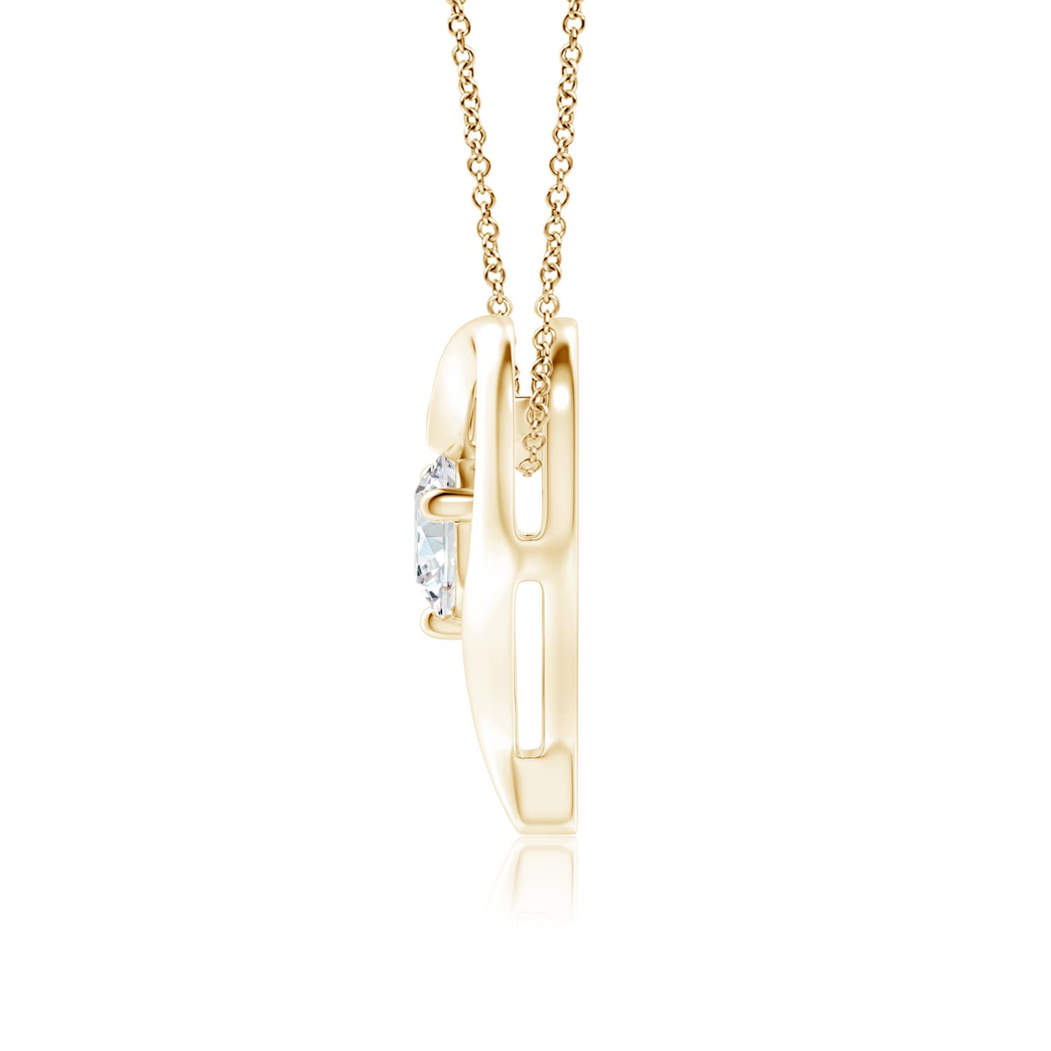 6.4mm FGVS Lab-Grown Solitaire Diamond Ribbon Heart Pendant in 18K Yellow Gold