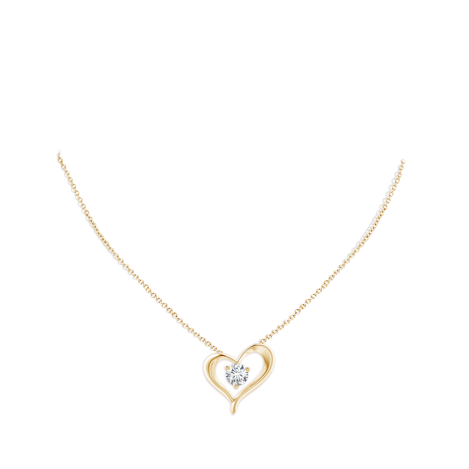 7.4mm FGVS Lab-Grown Solitaire Diamond Ribbon Heart Pendant in 18K Yellow Gold pen