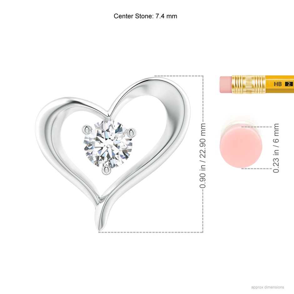 7.4mm FGVS Lab-Grown Solitaire Diamond Ribbon Heart Pendant in White Gold ruler