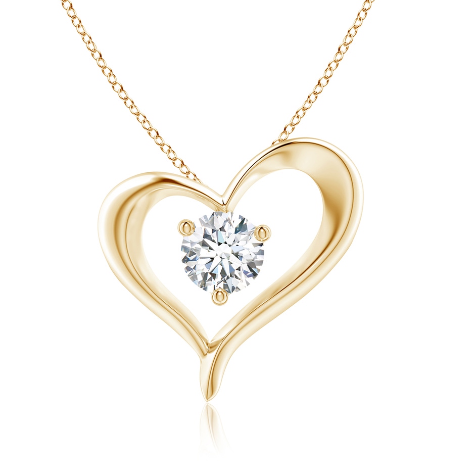 7.4mm FGVS Lab-Grown Solitaire Diamond Ribbon Heart Pendant in Yellow Gold 