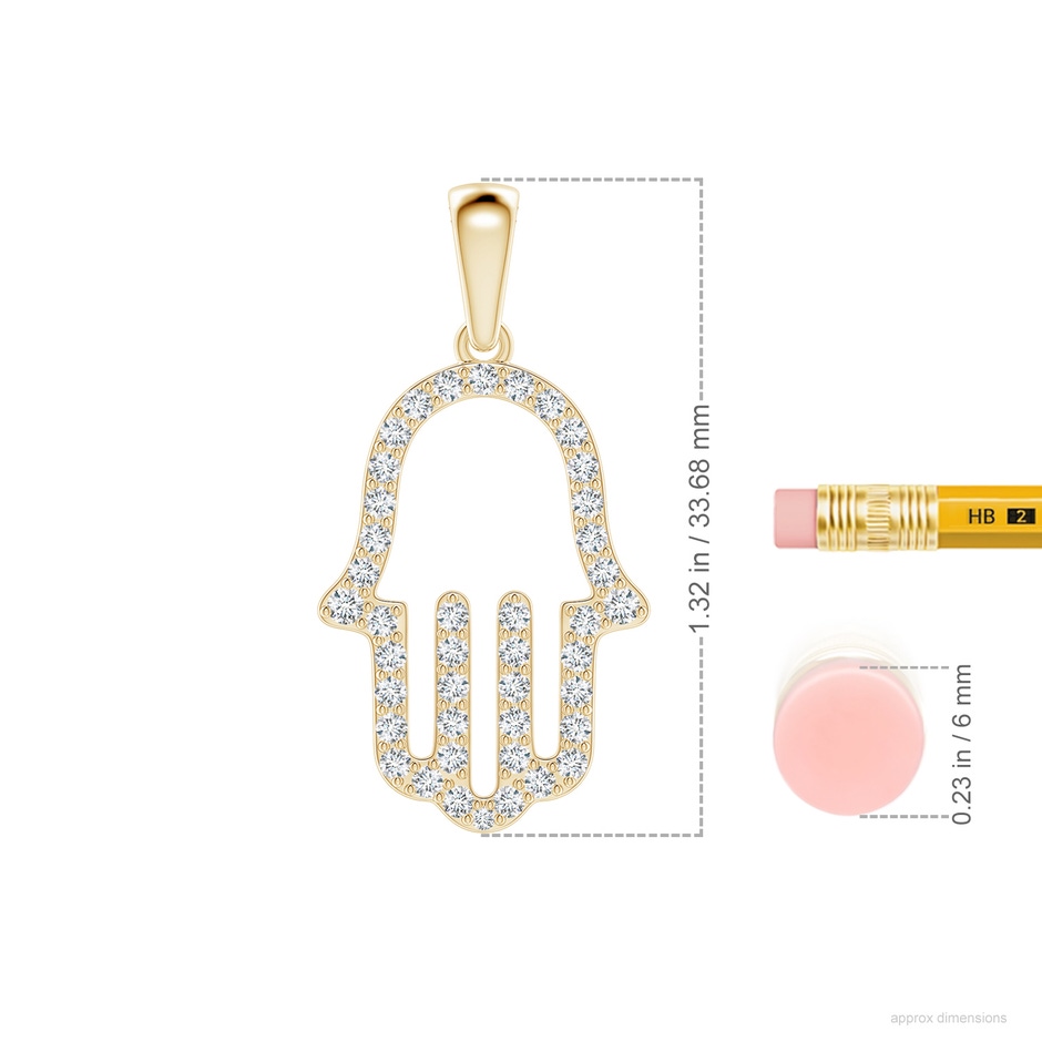 2mm FGVS Lab-Grown Diamond Hamsa Hand Pendant in Yellow Gold ruler