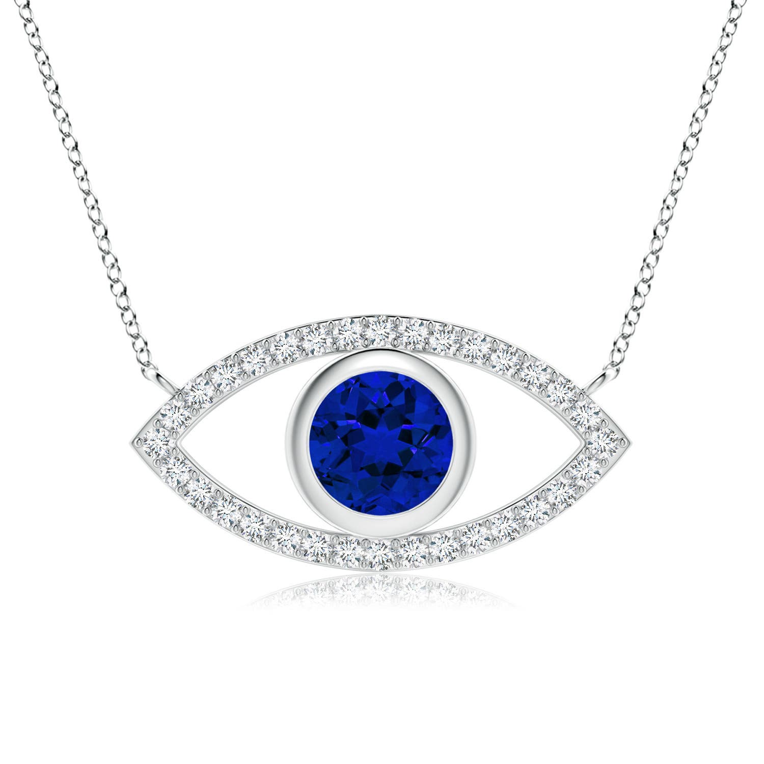 6mm Labgrown Lab-Grown Blue Sapphire Evil Eye Pendant with Lab Diamond Accents in 18K White Gold