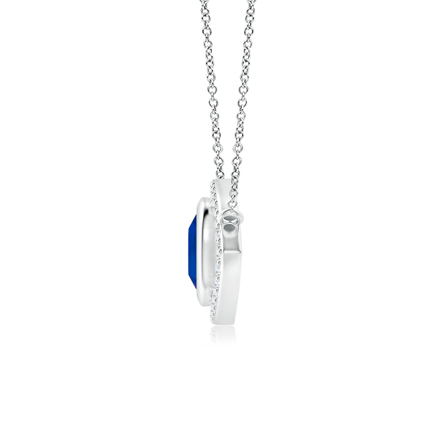 6mm Labgrown Lab-Grown Blue Sapphire Evil Eye Pendant with Lab Diamond Accents in 18K White Gold