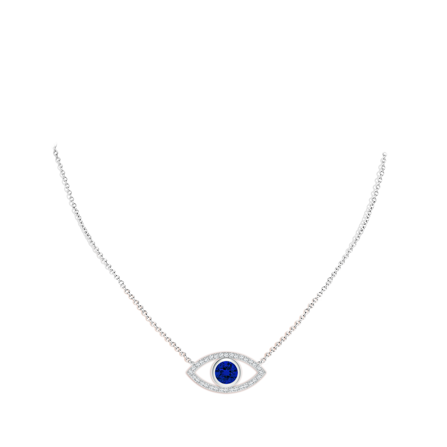 6mm Labgrown Lab-Grown Blue Sapphire Evil Eye Pendant with Lab Diamond Accents in White Gold - body_neck