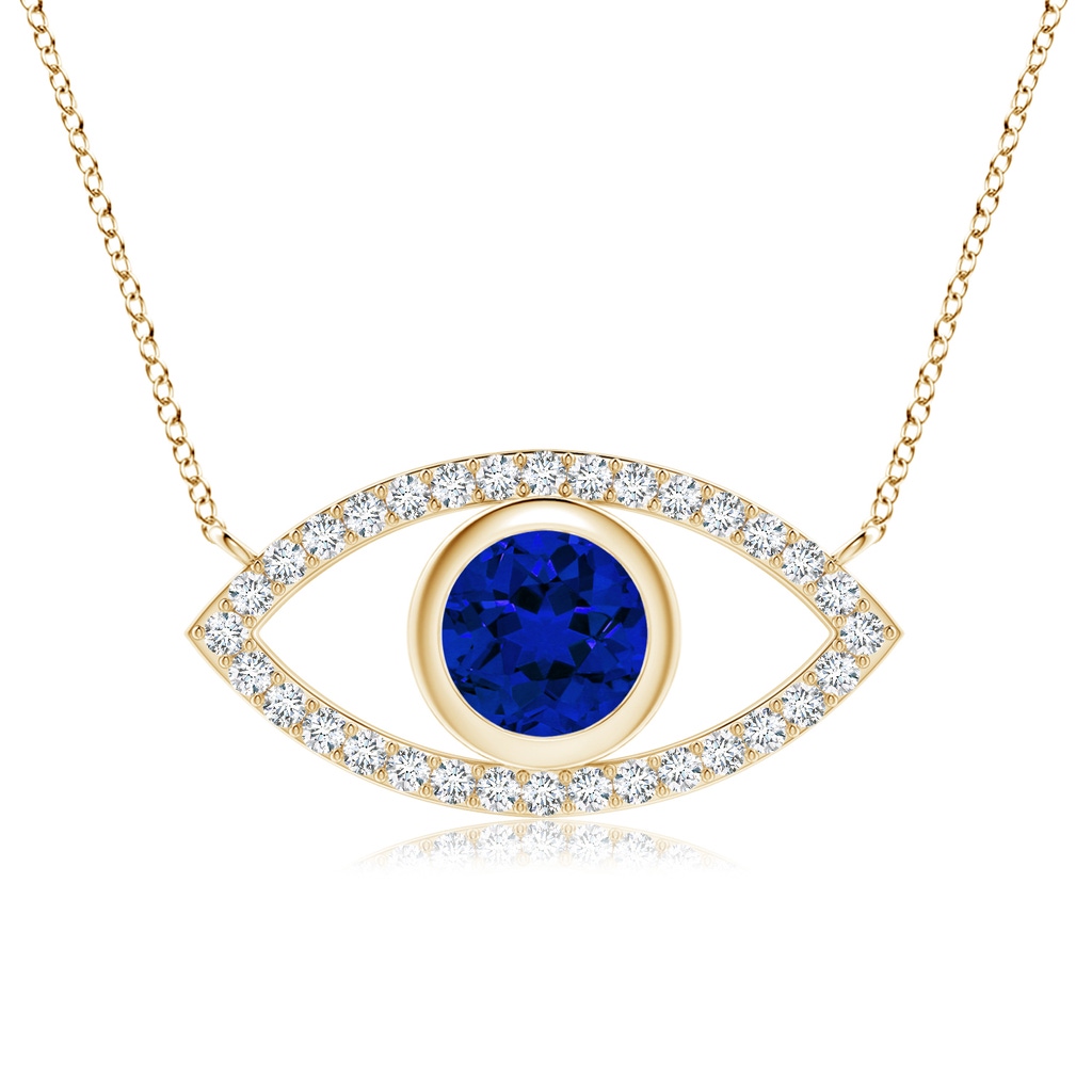 6mm Labgrown Lab-Grown Blue Sapphire Evil Eye Pendant with Lab Diamond Accents in Yellow Gold