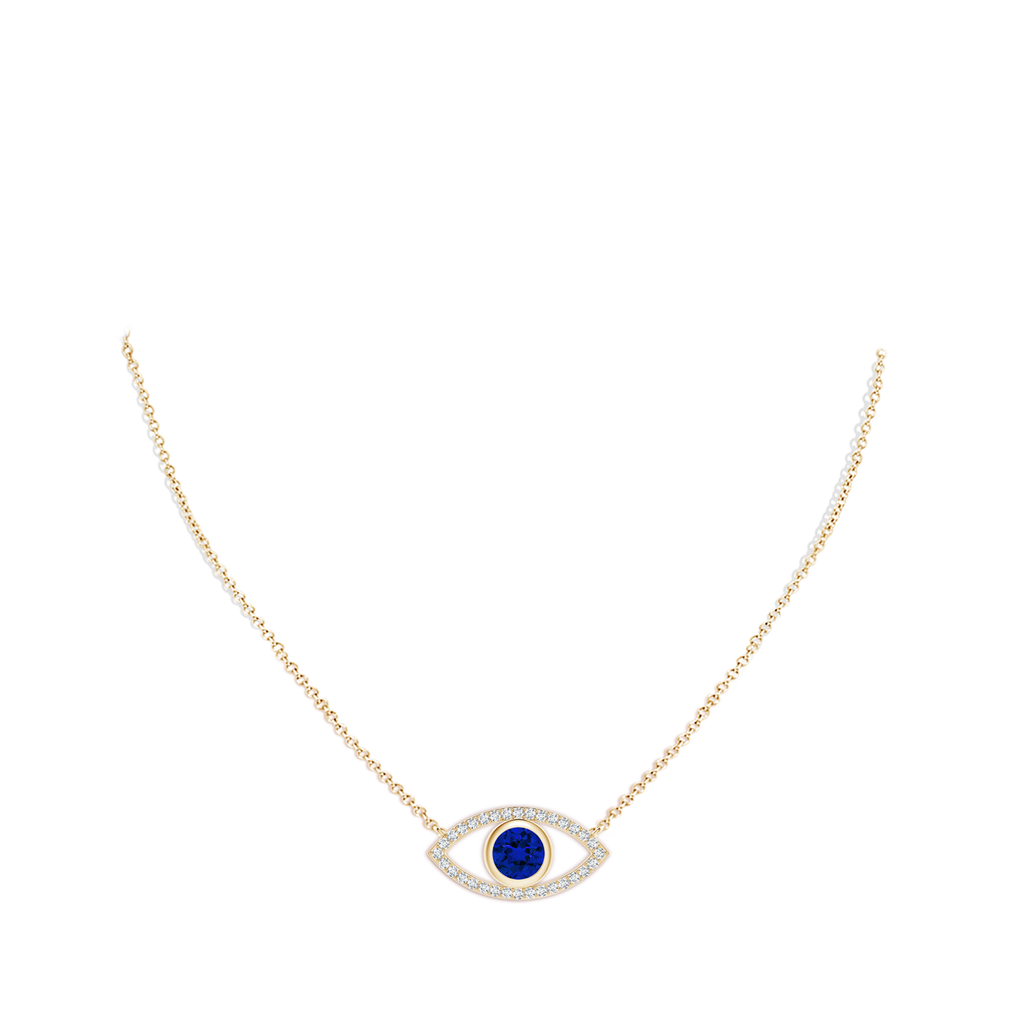 6mm Labgrown Lab-Grown Blue Sapphire Evil Eye Pendant with Lab Diamond Accents in Yellow Gold pen