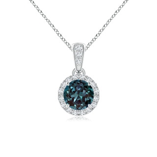 5mm Labgrown Claw-Set Round Lab-Grown Alexandrite Pendant with Diamond Halo in P950 Platinum