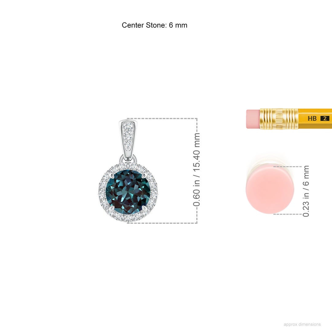 6mm Labgrown Claw-Set Round Lab-Grown Alexandrite Pendant with Diamond Halo in White Gold - ruler