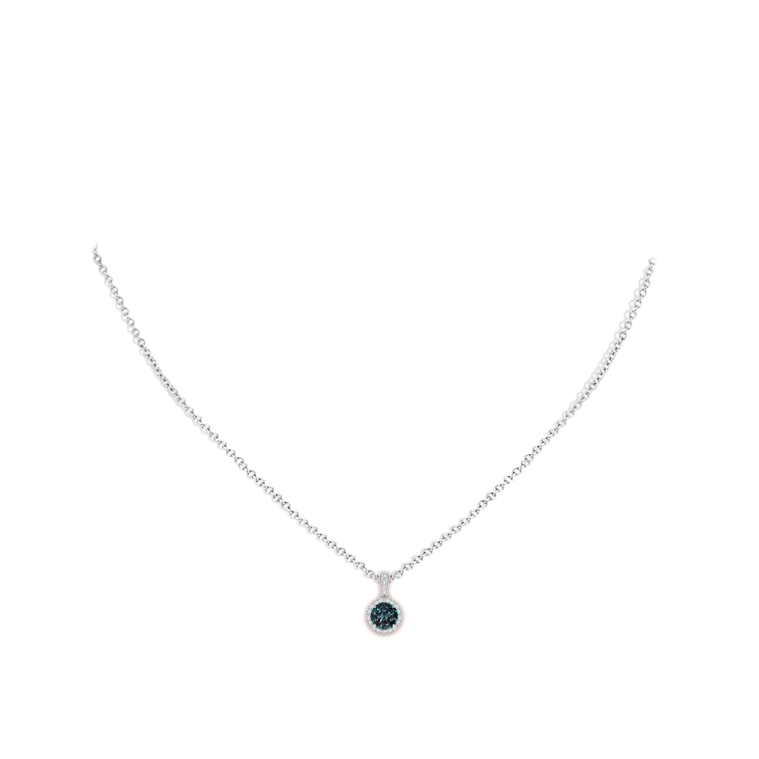 6mm Labgrown Claw-Set Round Lab-Grown Alexandrite Pendant with Diamond Halo in White Gold - body_neck