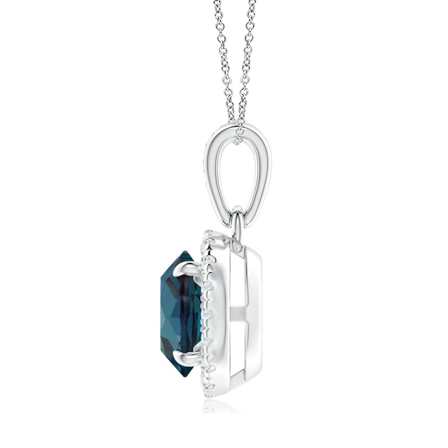 7mm Labgrown Claw-Set Round Lab-Grown Alexandrite Pendant with Diamond Halo in 18K White Gold