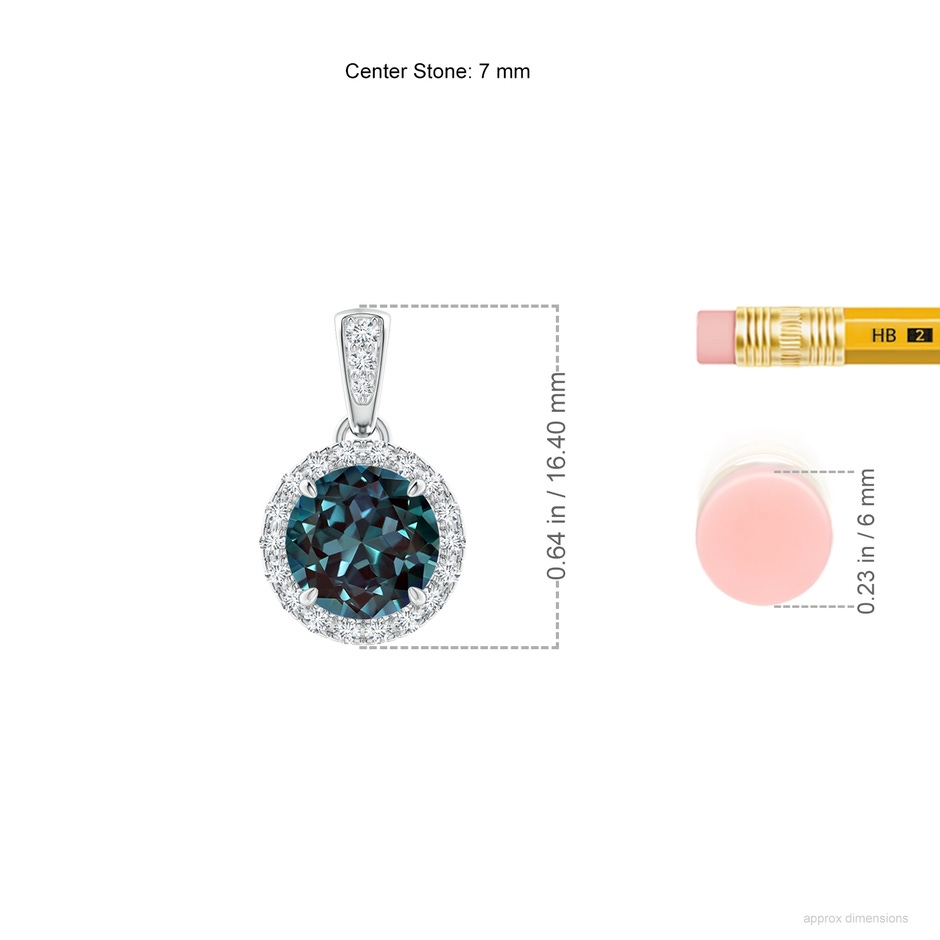 7mm Labgrown Claw-Set Round Lab-Grown Alexandrite Pendant with Diamond Halo in White Gold ruler