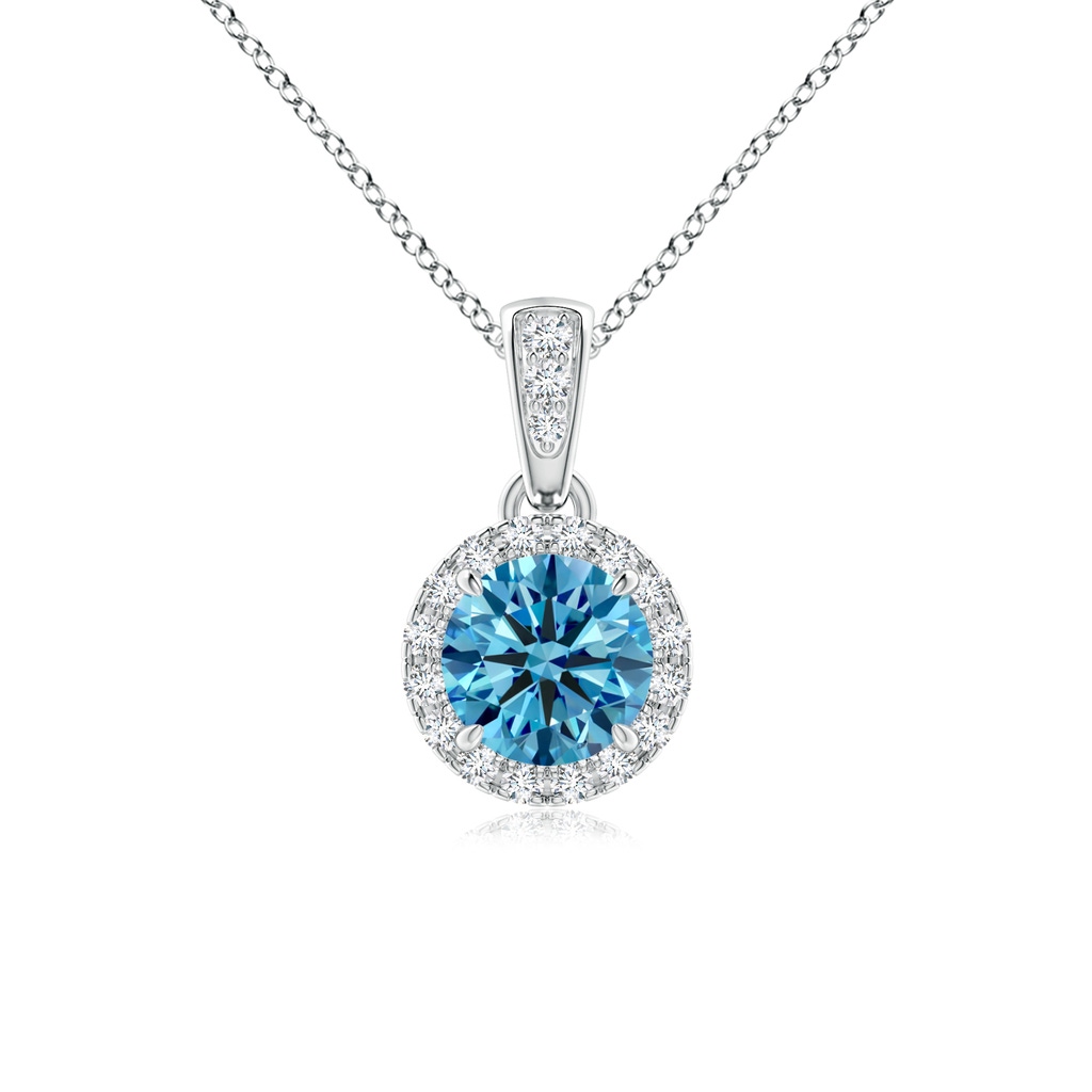 4.9mm Labgrown Claw-Set Round Lab-Grown Fancy Intense Blue Diamond Pendant with Halo in P950 Platinum