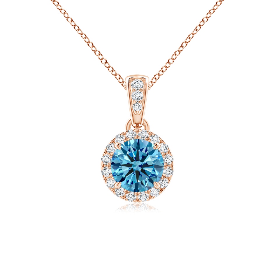 4.9mm Labgrown Claw-Set Round Lab-Grown Fancy Intense Blue Diamond Pendant with Halo in Rose Gold 