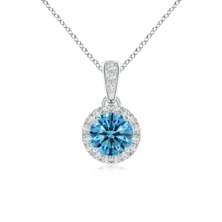 4.9mm Labgrown Claw-Set Round Lab-Grown Fancy Intense Blue Diamond Pendant with Halo in White Gold 