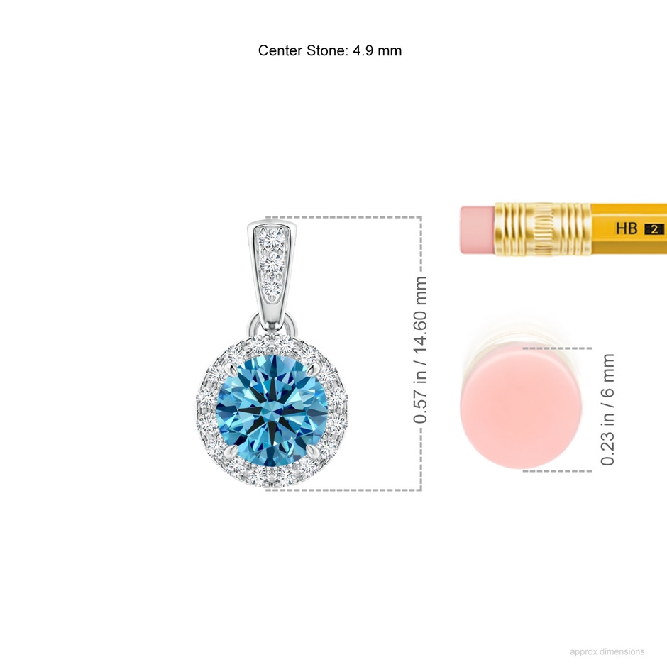 4.9mm Labgrown Claw-Set Round Lab-Grown Fancy Intense Blue Diamond Pendant with Halo in White Gold ruler