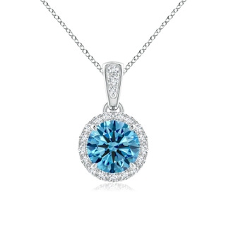 5.9mm Labgrown Claw-Set Round Lab-Grown Fancy Intense Blue Diamond Pendant with Halo in White Gold