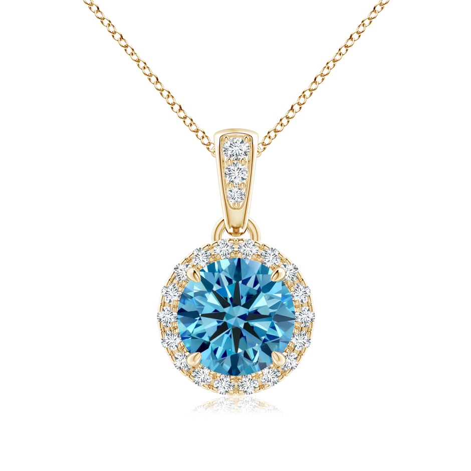 6.4mm Labgrown Claw-Set Round Lab-Grown Fancy Intense Blue Diamond Pendant with Halo in 18K Yellow Gold 
