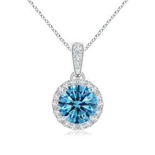 6.4mm Labgrown Claw-Set Round Lab-Grown Fancy Intense Blue Diamond Pendant with Halo in P950 Platinum