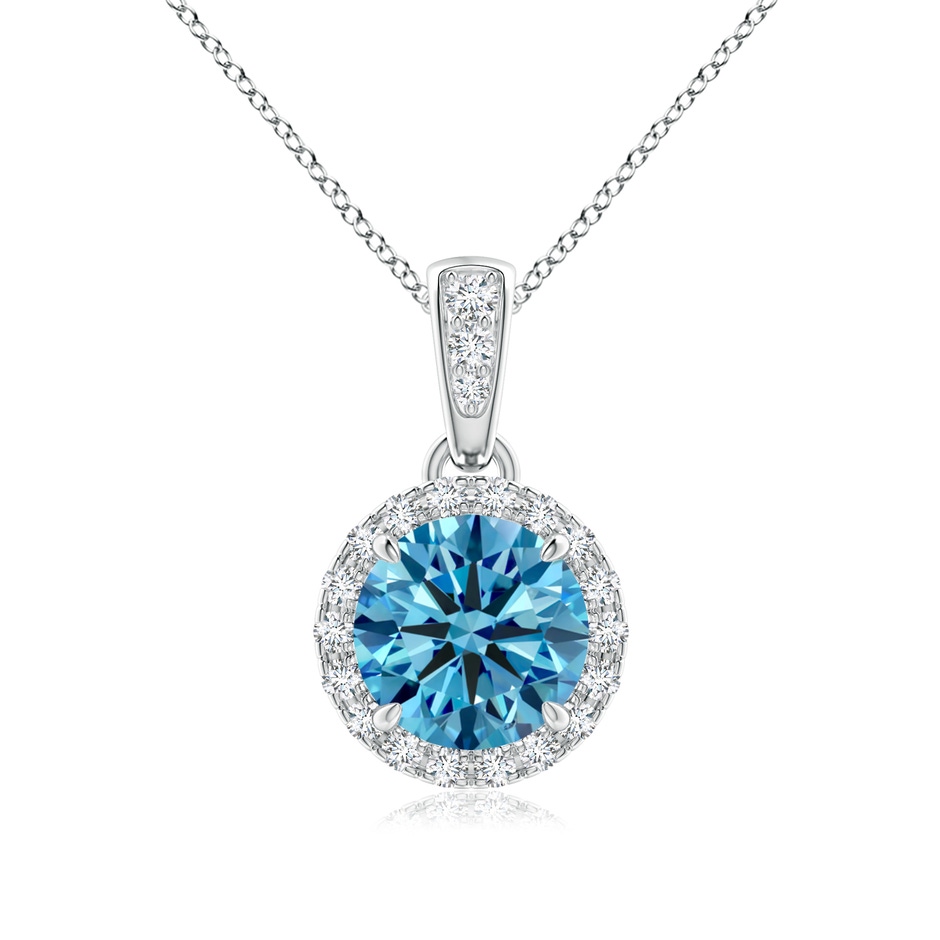 6.4mm Labgrown Claw-Set Round Lab-Grown Fancy Intense Blue Diamond Pendant with Halo in White Gold 