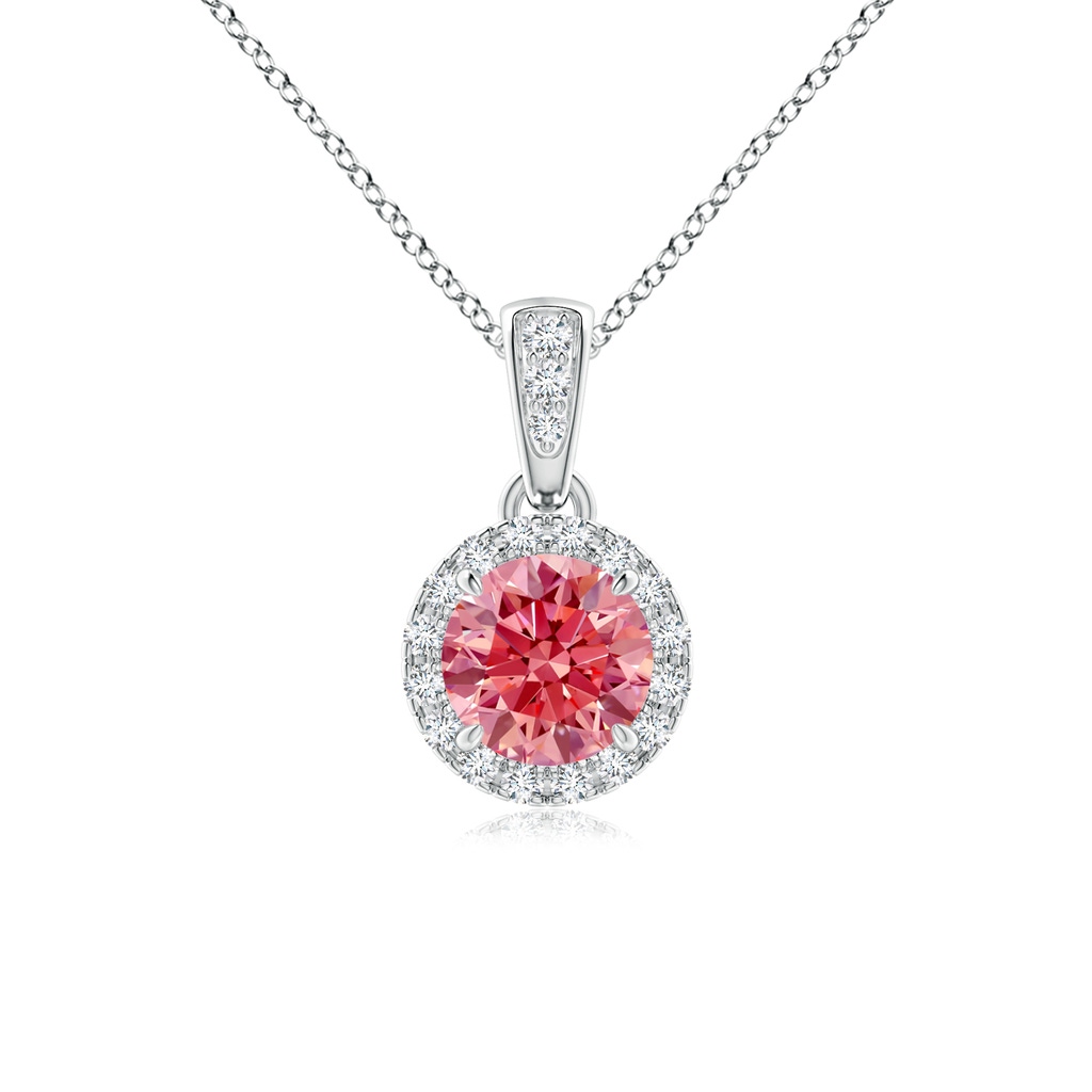 4.9mm Labgrown Claw-Set Round Lab-Grown Fancy Intense Pink Diamond Pendant with Halo in P950 Platinum