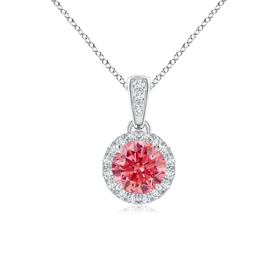 4.9mm Labgrown Claw-Set Round Lab-Grown Fancy Intense Pink Diamond Pendant with Halo in P950 Platinum 