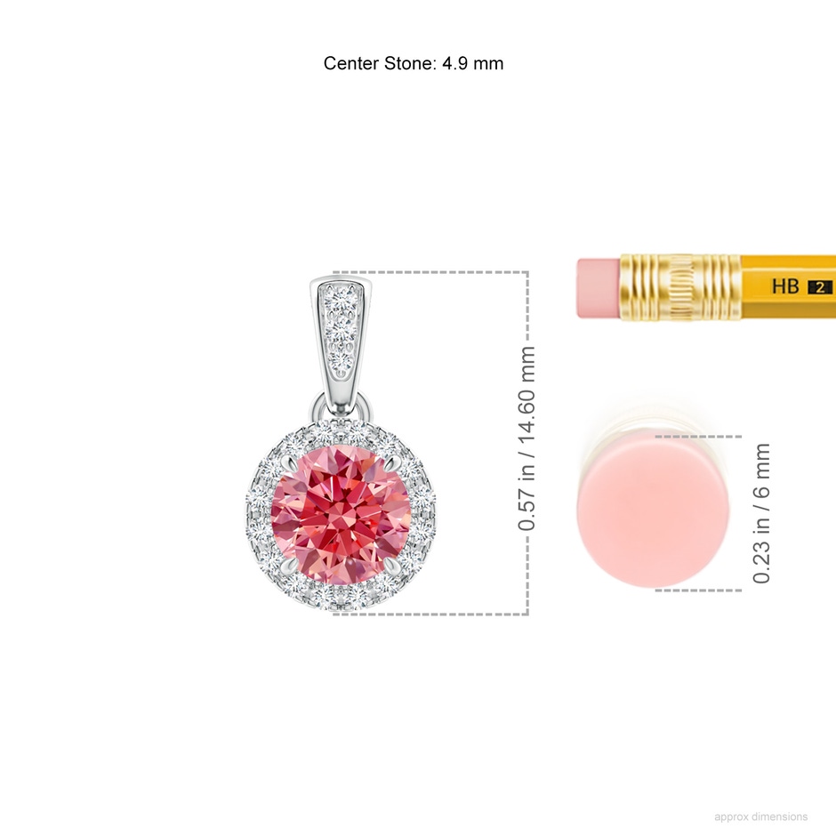 4.9mm Labgrown Claw-Set Round Lab-Grown Fancy Intense Pink Diamond Pendant with Halo in P950 Platinum ruler