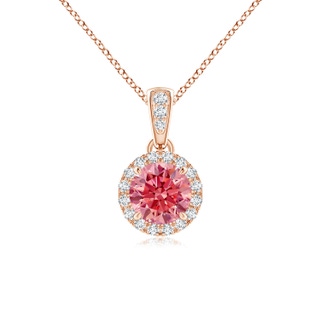 4.9mm Labgrown Claw-Set Round Lab-Grown Fancy Intense Pink Diamond Pendant with Halo in Rose Gold