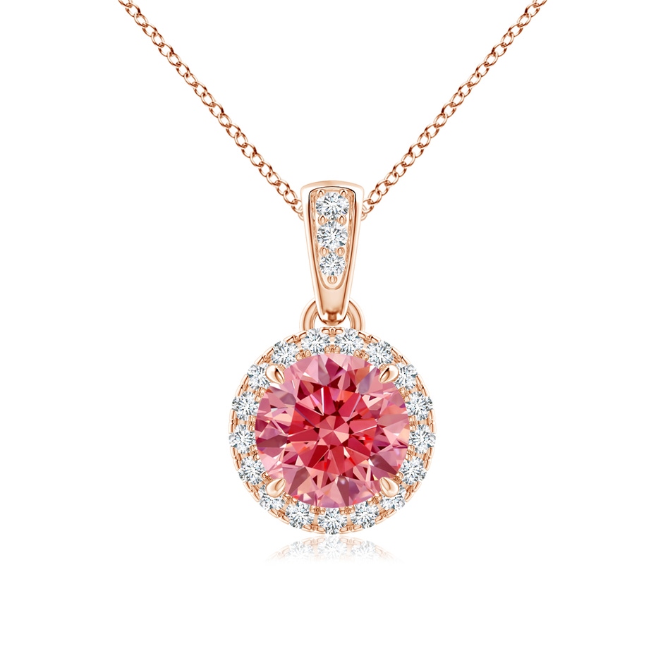 5.9mm Labgrown Claw-Set Round Lab-Grown Fancy Intense Pink Diamond Pendant with Halo in Rose Gold 