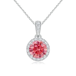 5.9mm Labgrown Claw-Set Round Lab-Grown Fancy Intense Pink Diamond Pendant with Halo in White Gold