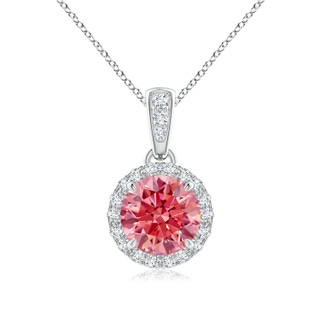 6.4mm Labgrown Claw-Set Round Lab-Grown Fancy Intense Pink Diamond Pendant with Halo in P950 Platinum