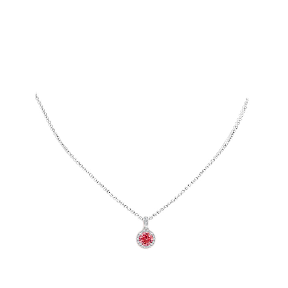 6.4mm Labgrown Claw-Set Round Lab-Grown Fancy Intense Pink Diamond Pendant with Halo in White Gold pen