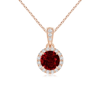 5mm Labgrown Lab-Grown Claw-Set Round Ruby Pendant with Diamond Halo in Rose Gold