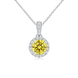 4.9mm Labgrown Claw-Set Round Lab-Grown Fancy Intense Yellow Diamond Pendant with Halo in P950 Platinum