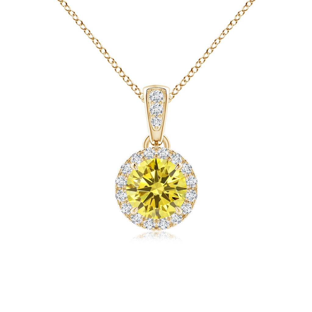 4.9mm Labgrown Claw-Set Round Lab-Grown Fancy Intense Yellow Diamond Pendant with Halo in Yellow Gold