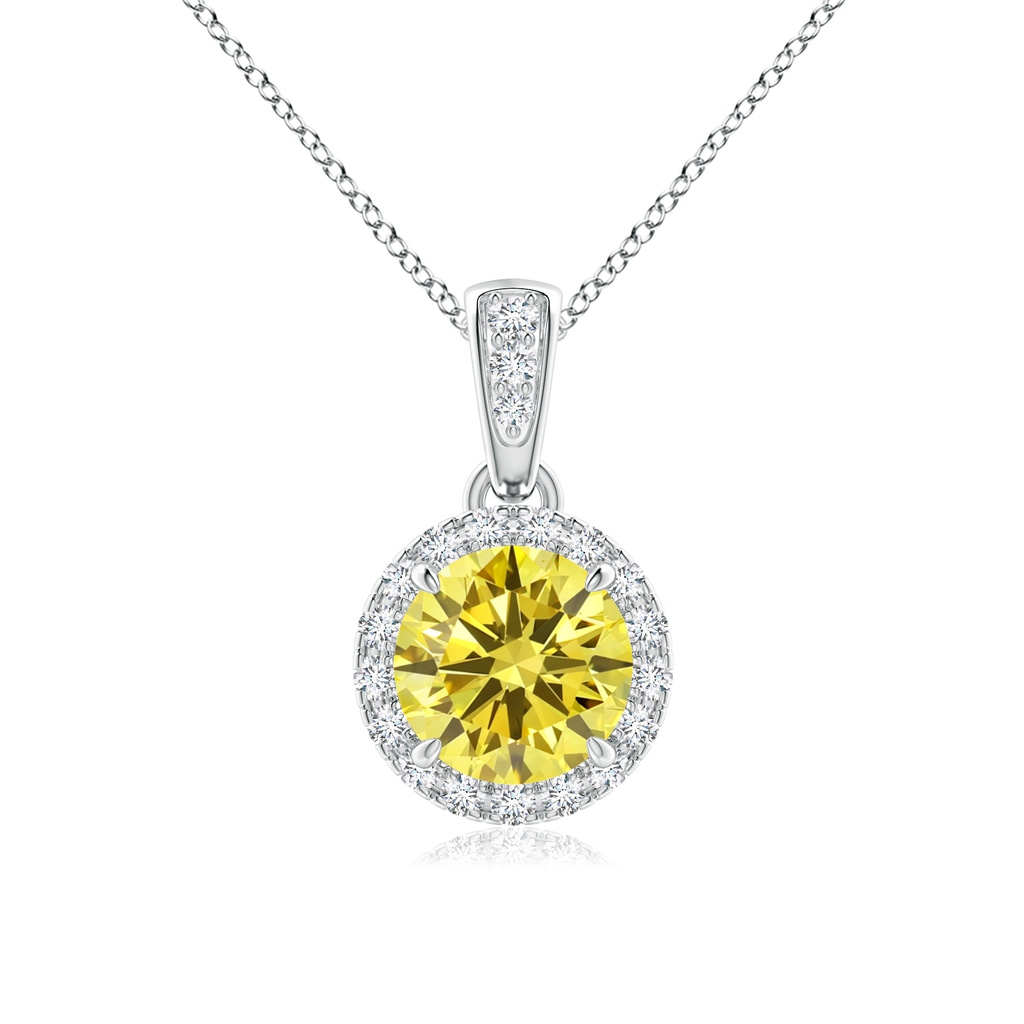 5.9mm Labgrown Claw-Set Round Lab-Grown Fancy Intense Yellow Diamond Pendant with Halo in White Gold